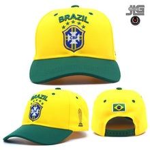 Load image into Gallery viewer, Brazil Soccer National Pride Snapback Hat – Custom Gold Shield & Trophy Embroidery