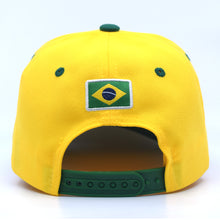Load image into Gallery viewer, Brazil Soccer National Pride Snapback Hat – Custom Gold Shield & Trophy Embroidery