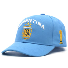 Load image into Gallery viewer, Argentina Soccer National Pride Snapback Hat – Custom Gold Shield & Trophy Embroidery