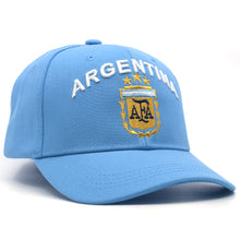 Load image into Gallery viewer, Argentina Soccer National Pride Snapback Hat – Custom Gold Shield &amp; Trophy Embroidery

